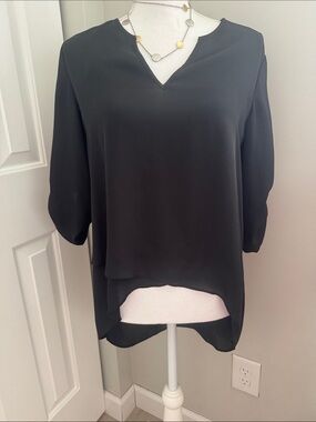 Alfani Black Layered V-Neck Blouse